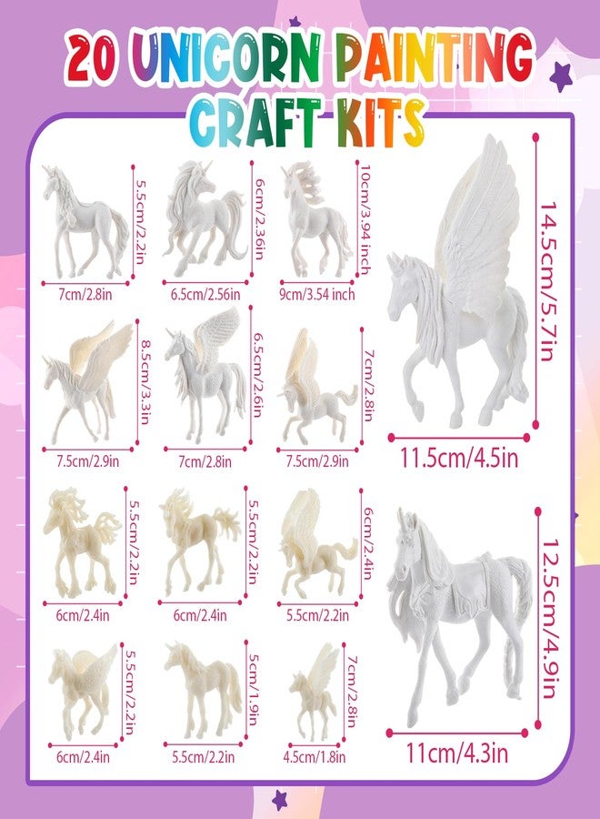 DoubleFill 20 Pcs Unicorn Arts and Crafts Kit for Kids or Girls Ages 3+ Paint Your Own Unicorn Paintable Figurines with Painting Kits Decorate and Drawing 3D Toys for Children Gift Birthday Party(1) - Image 2